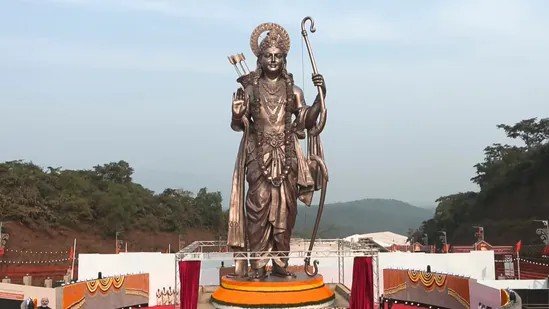 PM Modi unveils 77-.foot bronze statue of Lord Ram in Goa.